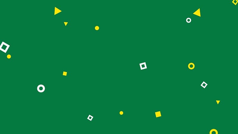 white and yellow circles, triangles, and squares on a green background