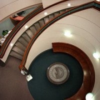 Aerial view of the Knight library staircase