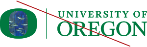 UO Signature example using fish to fill in the "O" with a red line across it