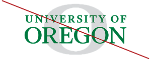UO Signature example parts altered so that the "O" is behind the text with a red line across it