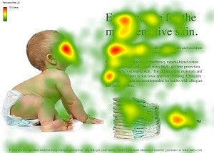 Eye tracking example of a photo of a baby with a directional cue