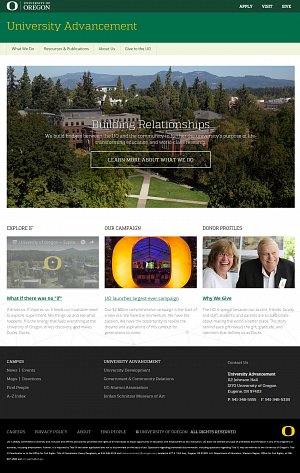 Screenshot of the Advancement homepage