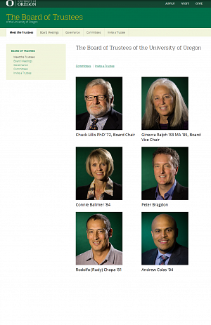 Screenshot of the Board of Trustees staff directory