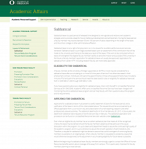 Screenshot of the Academic Affairs Sabbatical page