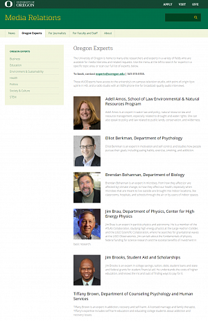 Screenshot of the UO Experts page