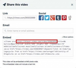 Screenshot of the embed code on Vimeo Screenshot of the embed code on Vimeo