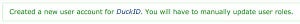 CASprofiles New user successfully created message