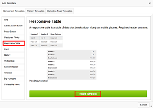 Add responsive table template