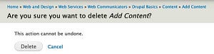 Screenshot of the confirm delete page