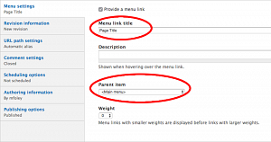 Screen shot of the Menu options circled