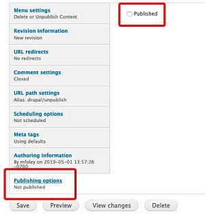 Screenshot of the publish box Screenshot of the publish box