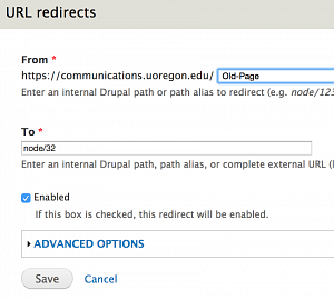 URL redirect form filled out