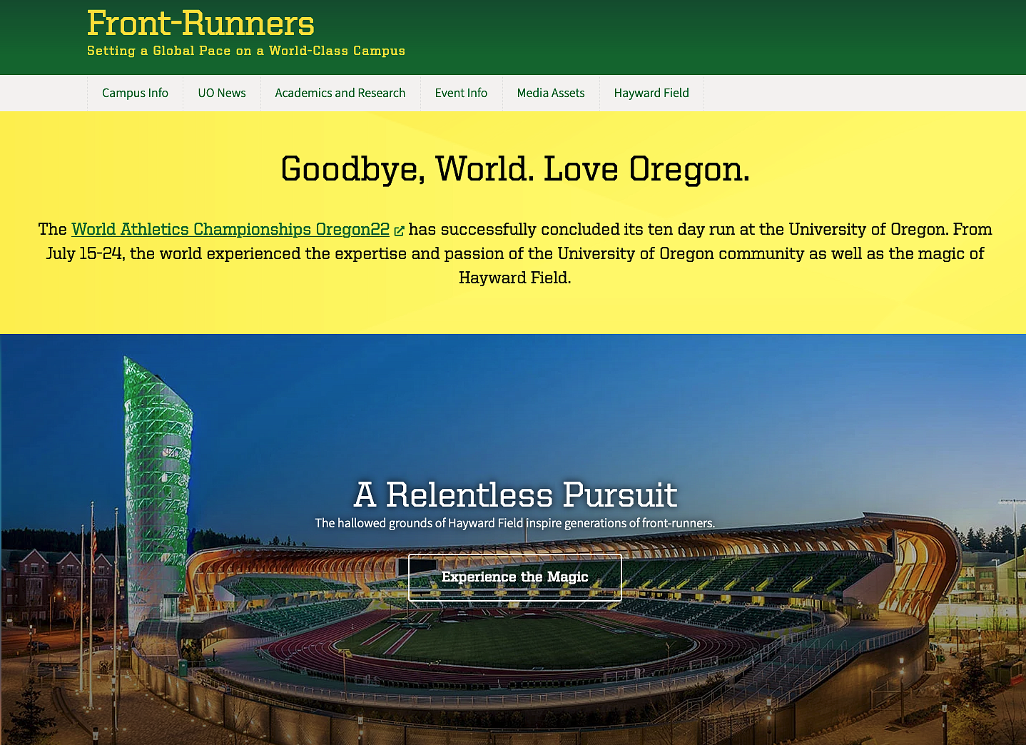 screenshot of uo's world championship website