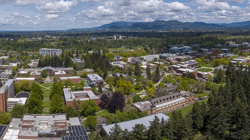 panorama of buildings on uo campus