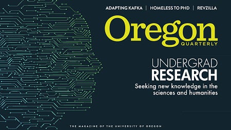 oregon quarterly magazine cover with scientific abstract art