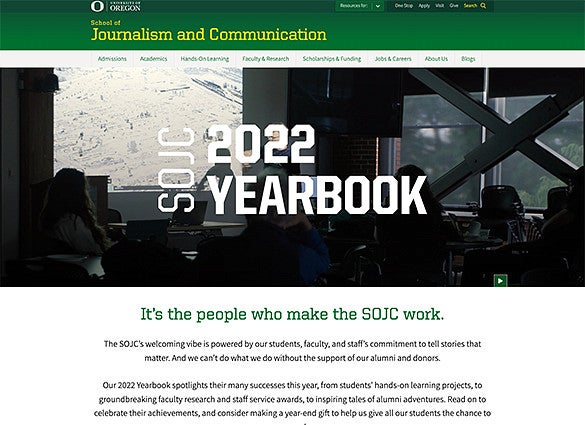 Screenshot of SOJC 2022 Yearbook webpage