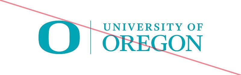 Example of UO logo with color changed, crossed out