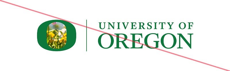 Example of UO logo with image in the O, crossed out