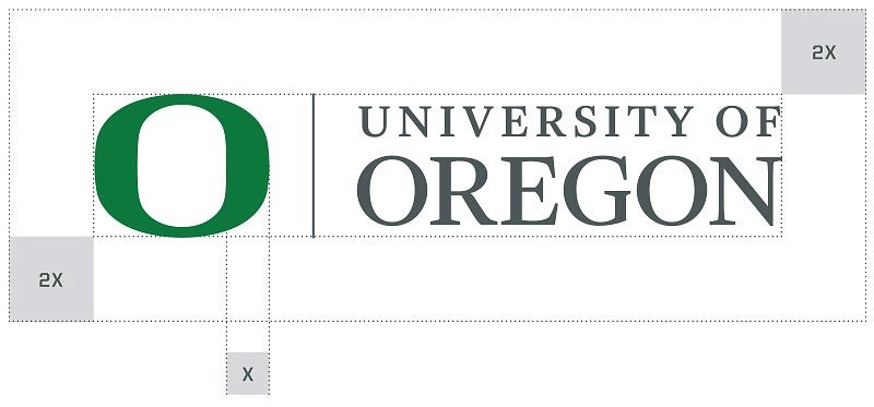 UO logo with clearspace marked