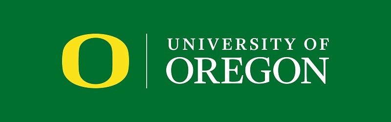 UO logo, yellow and white on green background