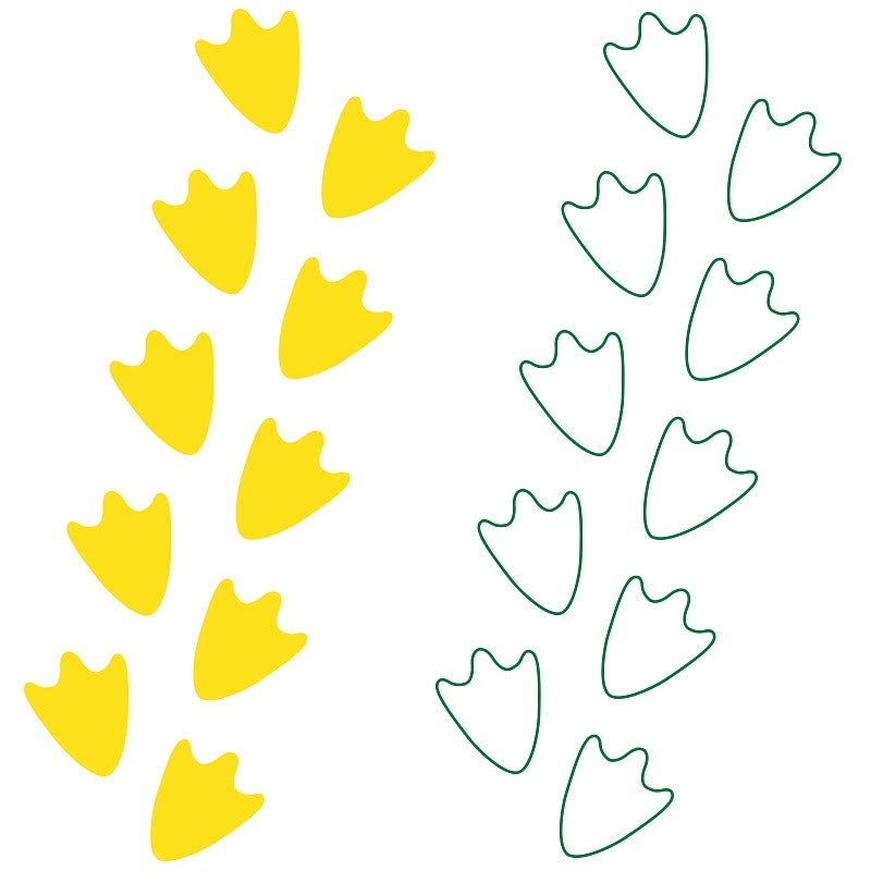 UO webfoot marks in yellow and green