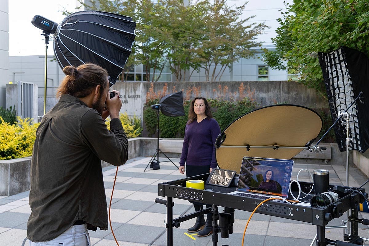 A professional portrait session in progress