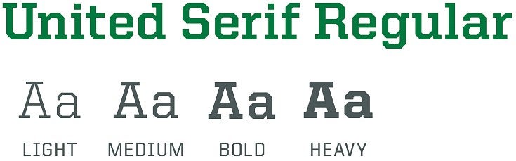 United Serif Regular in light, medium, bold, and heavy weights