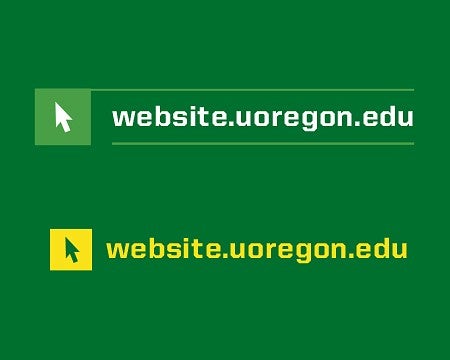 The text website.uoregon.edu over a green background
