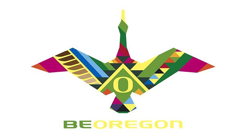 Be Oregon logo including colorful flying duck artwork