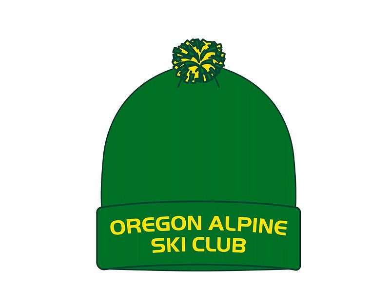 drawing of a green Oregon Alpine Ski Club beanie