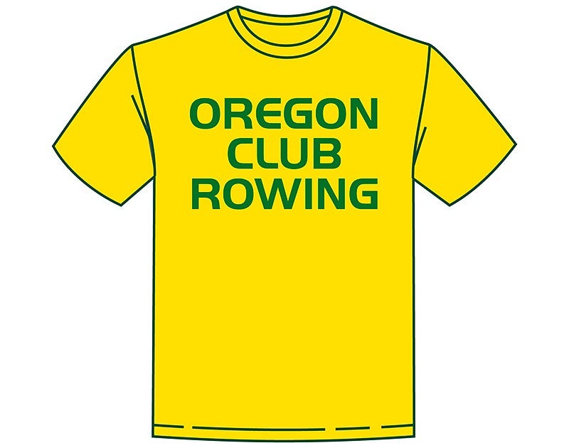 drawing of yellow Oregon Club Rowing t-shirt