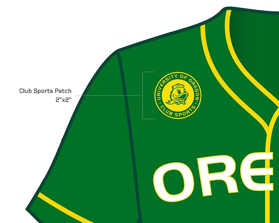 University of Oregon Club Sports logo patch on a drawing of a branded baseball jersey