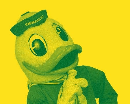 the Duck in monotone green with a yellow background