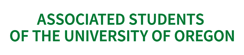 centered ASUO wordmark, which says "Associated Students of the University of Oregon"