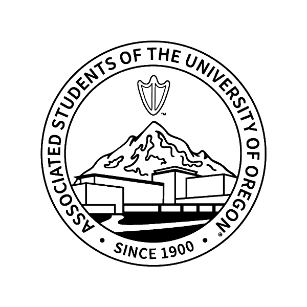 the official mark, in black, for the Associated Students of the University of Oregon
