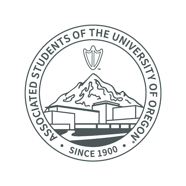 the official mark, in grey, for the Associated Students of the University of Oregon