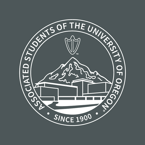 the official mark, in white, for the Associated Students of the University of Oregon