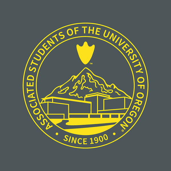 the official mark, in yellow, for the Associated Students of the University of Oregon