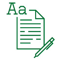 a line drawing of a document, a pencil, and an uppercase and lowercase letter A