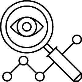 line drawing icon of a magnifying glass with an eye inside