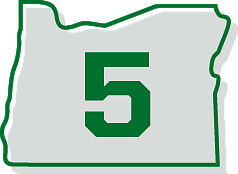 the number five inside the shape of the state of Oregon