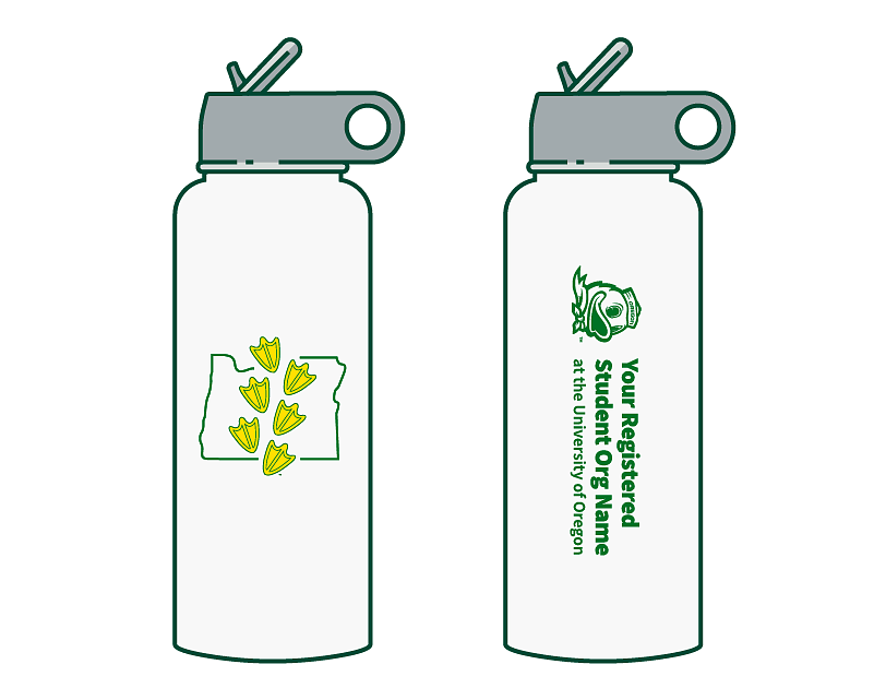 drawing of two branded water bottles