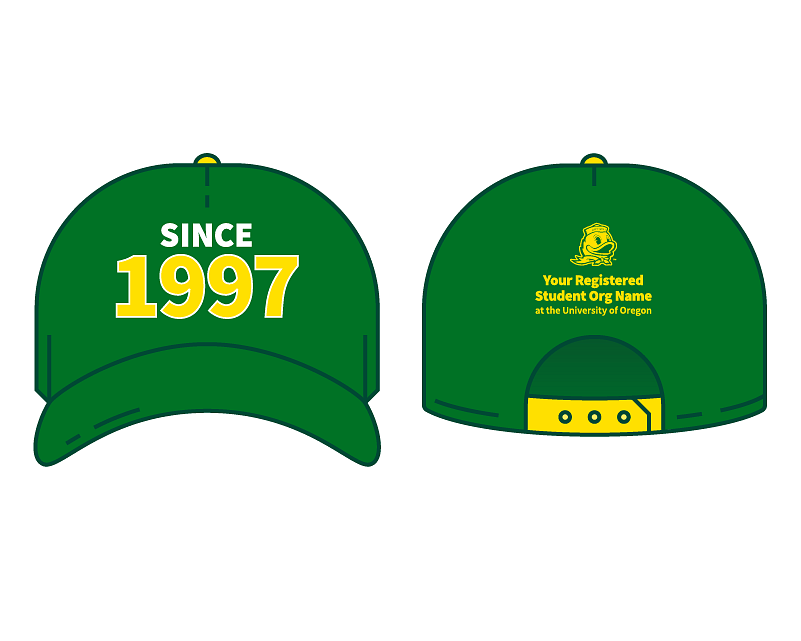 drawing of the front and back of a branded green cap