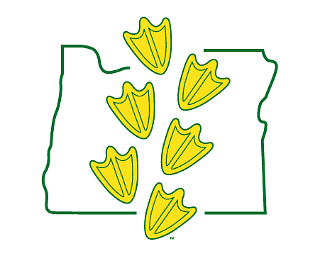 the shape of the state of Oregon with duck footprints superimposed