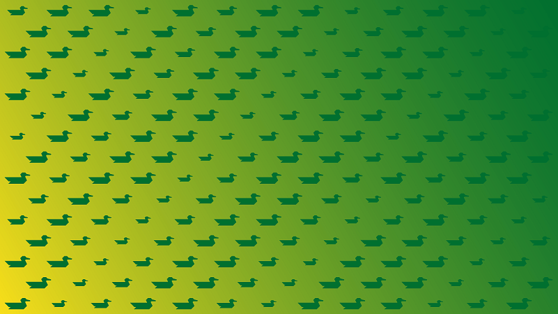 yellow-green gradient background with swimming ducks silhouettes pattern in green