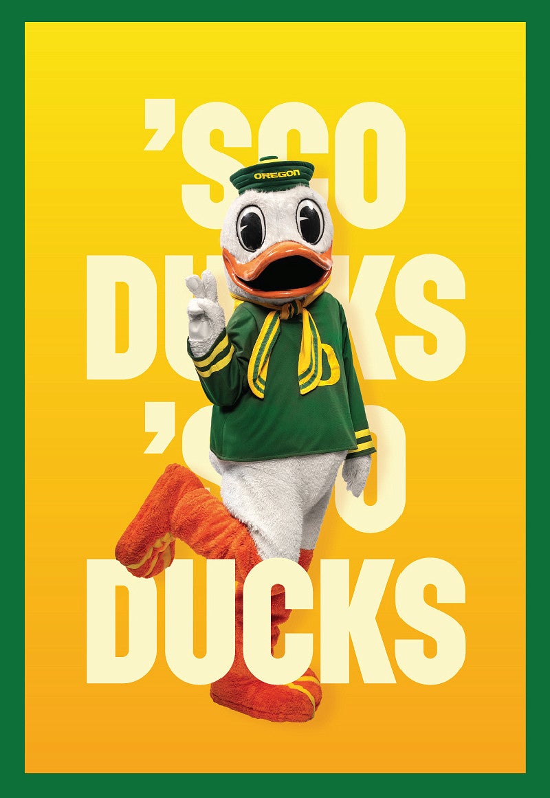 example poster featuring the Duck with a UO Yellow to Duck Bill color gradient in the background