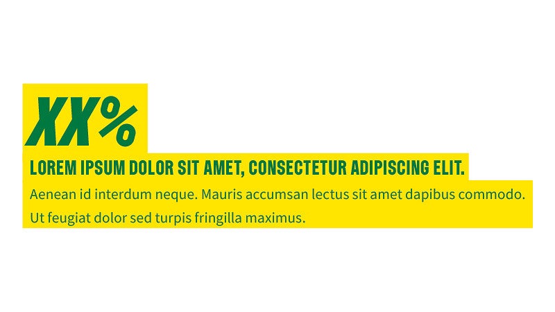 statistics example with extended body copy and green text on a yellow background