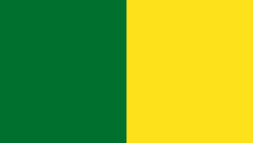  a square of uo green and uo yellow next to each other 
