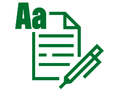 line art of paper with pen and the letters Aa