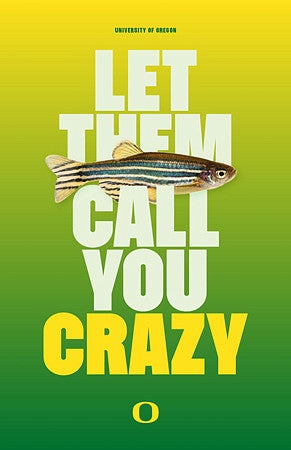 poster with zebrafish with the "words let them call you crazy"
